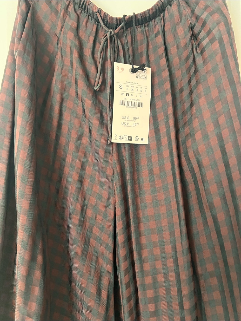 Zara Burgundy Checked Wide-Leg Pants - Picture 9 of 10